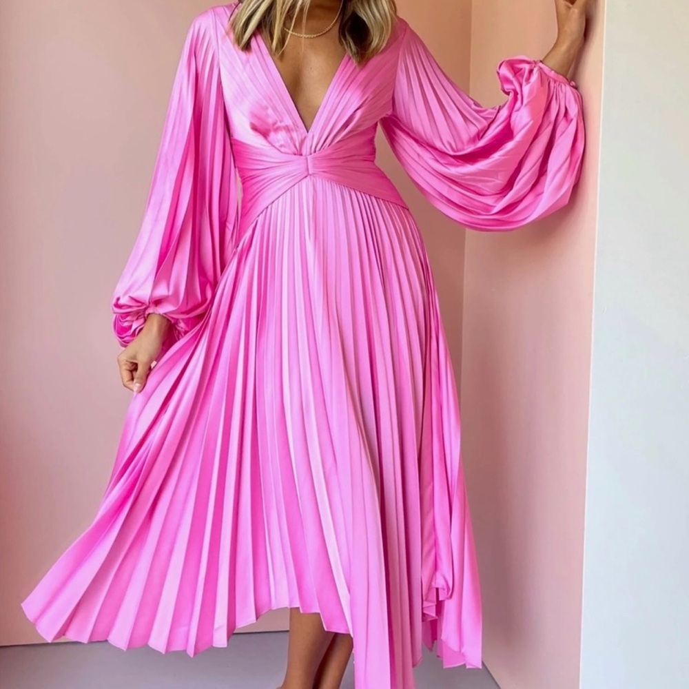 Acler Palms Dress - Pink Pleated Dress